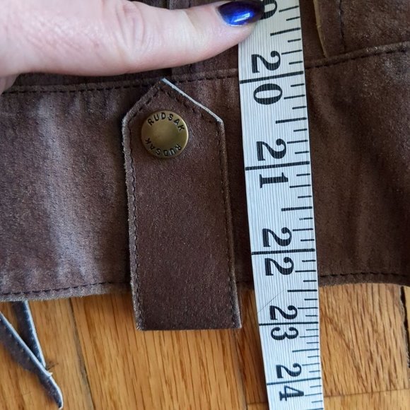 Rudsak 100% Nubuck Leather Biker Moto Jacket Braided Detail Chestnut Brown - Picture 15 of 16